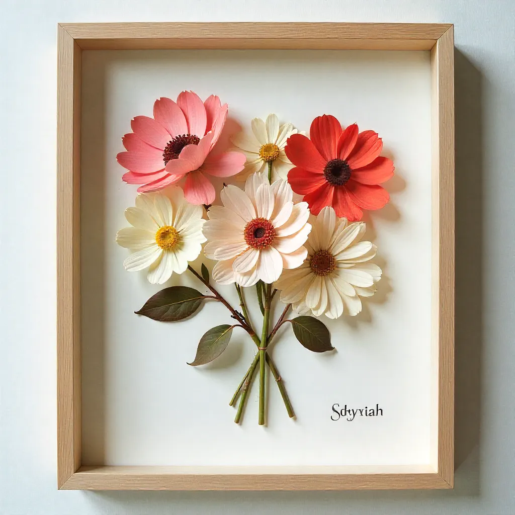 Framed preserved flowers displayed elegantly
